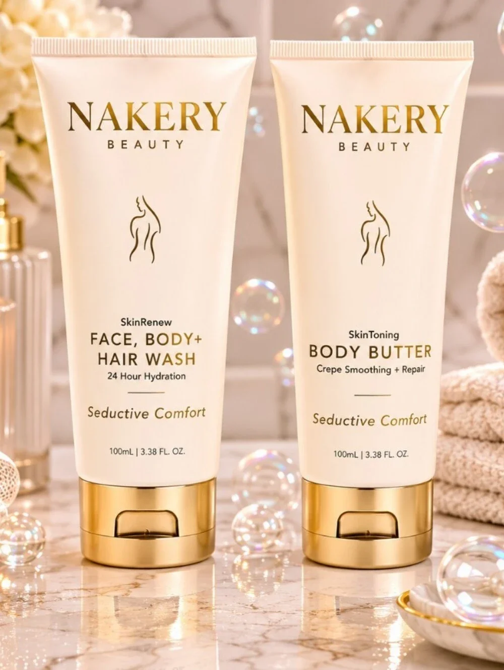 Nakery Beauty Seductive Comfort Face Body Hair Wash & Body Butter Set 3.38 Oz